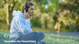  Presentation with green lawn - Slide deck featuring portrait-of-a-young-man background and a  colored foreground