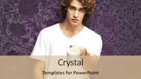  Presentation with purple wall - Slides consisting of portrait of a young man offering a cup against a vintage purple wall background and a lemonade colored foreground