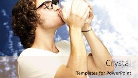  Presentation with piggy bank - Theme having portrait of a young man kissing a piggy bank against a cloudy sky background background and a lemonade colored foreground