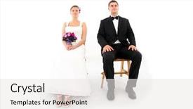  Presentation with married - Beautiful presentation theme featuring portrait of a young married couple sitting over white background backdrop and a white colored foreground