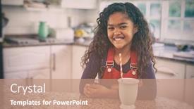  Presentation with girl christmas - Amazing slide deck having portrait of a young mixed race girl sitting in a kitchen at christmas smiling to camera with a mug and a straw in front of her backdrop and a coral colored foreground