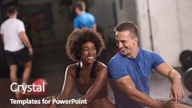  Presentation with tire - Presentation featuring portrait of a young multiethnic couple after training with a sledgehammer and tractor tire background and a tawny brown colored foreground