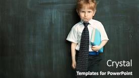  Presentation with kids fashion - PPT theme consisting of portrait-of-a-young-schoolboy background and a dark gray colored foreground