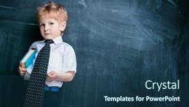  Presentation with kids fashion - Beautiful PPT layouts featuring portrait-of-a-young-schoolboy backdrop and a ocean colored foreground