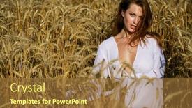  Presentation with golden woman - Colorful PPT theme enhanced with portrait of a young sexy blonde woman on a background of golden wheat field summer outdoors backdrop and a tawny brown colored foreground