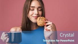  Presentation with coffee chocolate - Beautiful slides featuring portrait-of-a-young-smiling backdrop and a ocean colored foreground