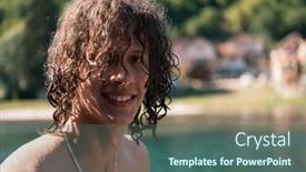  Presentation with summer party - PPT layouts consisting of portrait-of-a-young-teen background and a ocean colored foreground