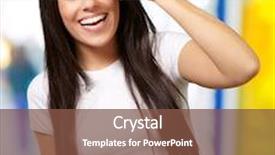  Presentation with chip - PPT theme consisting of portrait of a young woman holding a potato chip in front of her eye indoor background and a tawny brown colored foreground