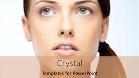  Presentation with skin - Presentation enhanced with portrait of a young woman with perfect skin looking away background and a coral colored foreground