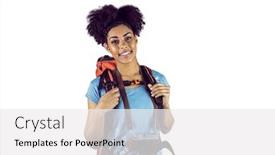  Presentation with backpack - Colorful presentation design enhanced with portrait-of-a-young-woman backdrop and a white colored foreground