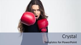  Presentation with sportswoman boxing woman - PPT theme having portrait of a young woman background and a light blue colored foreground