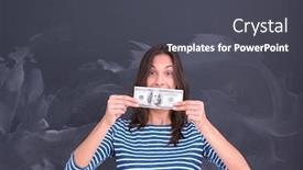  Presentation with chalk board - Colorful presentation enhanced with portrait of a young woman holding a banknote in front of chalk drawing board backdrop and a dark gray colored foreground