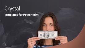  Presentation with chalk board - Presentation with portrait of a young woman holding a banknote in front of chalk drawing board background and a dark gray colored foreground