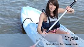  Presentation with kayak - Colorful PPT theme enhanced with portrait of a young woman on a kayak backdrop and a light blue colored foreground