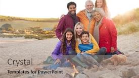  Presentation with family pet - Audience pleasing slide deck consisting of portrait-of-active-multi-generation backdrop and a light gray colored foreground