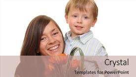  Presentation with mother son flowers - Cool new PPT layouts with portrait of adorable family - mother and son with flowers isolated on white backdrop and a coral colored foreground