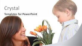  Presentation with mother son flowers - Amazing slide set having portrait of adorable family - mother and son with flowers isolated on white backdrop and a white colored foreground