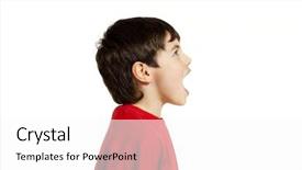  Presentation with scroll paper isolated on white - Slides featuring portrait of adorable little boy background and a pink colored foreground