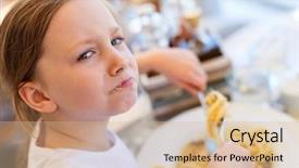  Presentation with lunch - PPT theme with portrait of adorable little girl background and a soft green colored foreground