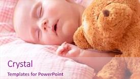  Presentation with childcare - Colorful presentation theme enhanced with portrait of adorable newborn baby sleeping on cute pink pillow with soft toy of teddy bear day dreaming love and childcare concept backdrop and a pink colored foreground