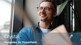  Presentation with book glasses - Presentation having portrait-of-adult-handsome-smiling background and a  colored foreground