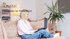  Presentation with female - Theme enhanced with portrait-of-adult-happy-female background and a lemonade colored foreground