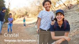  Presentation with team leader - Colorful slide deck enhanced with portrait-of-adult-team-leader backdrop and a coral colored foreground