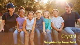  Presentation with team group - PPT theme consisting of portrait-of-adult-team-leaders background and a tawny brown colored foreground