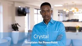  Presentation with african american business - Slide deck having portrait-of-african-american-businessman background and a teal colored foreground