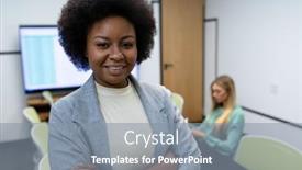  Presentation with african american meeting - Presentation theme having portrait-of-african-american-businesswoman background and a gray colored foreground