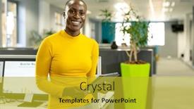  Presentation with digital industry - Theme enhanced with portrait-of-african-american-businesswoman background and a gold colored foreground