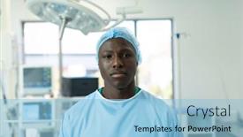  Presentation with medical worker - Slide set with portrait-of-african-american-male background and a light blue colored foreground