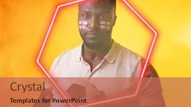  Presentation with face match - PPT theme having portrait-of-african-american-male background and a coral colored foreground