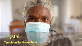  Presentation with social distancing - Colorful slide set enhanced with portrait-of-african-american-man backdrop and a tawny brown colored foreground