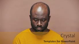  Presentation with sad - Presentation theme enhanced with portrait-of-african-american-man background and a gold colored foreground
