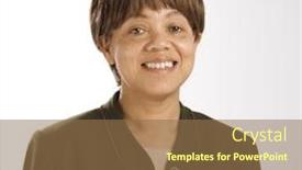  Presentation with middle ages portrait - Presentation design having portrait of african american middle-aged woman smiling and looking at viewer background and a tawny brown colored foreground