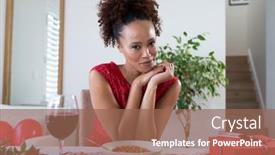  Presentation with online dating - Colorful slide deck enhanced with portrait-of-african-american-woman backdrop and a violet colored foreground