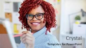  Presentation with planning - Cool new slide deck with portrait-of-african-businesswoman backdrop and a light blue colored foreground