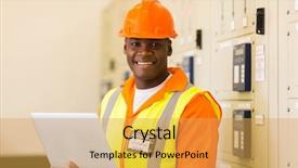  Presentation with power plant - PPT theme consisting of electrical technology - portrait of african engineer holding background and a yellow colored foreground
