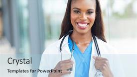  Presentation with doctor african - Amazing presentation theme having portrait of african female doctor backdrop and a light blue colored foreground