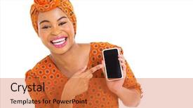  Presentation with african american girl power business - PPT theme consisting of portrait of african girl pointing background and a red colored foreground