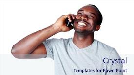  Presentation with talking on phone - Amazing presentation design having portrait of african man talking backdrop and a sky blue colored foreground