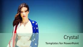  Presentation with dark blue green - Slides with sportswoman is posing against dark background and a mint green colored foreground