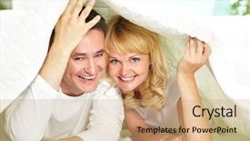  Presentation with heads - Theme with portrait of amorous couple holding blanket over heads background and a coral colored foreground