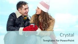  Presentation with hot tea - Cool new slide deck with portrait of amorous couple looking at one another while drinking hot tea on winter day backdrop and a cool aqua colored foreground