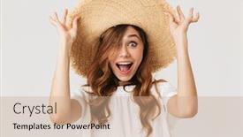  Presentation with straw - Colorful theme enhanced with portrait-of-amusing-european-woman backdrop and a coral colored foreground