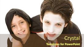  Presentation with adolescent - Presentation with portrait of an adolescent boy and his little brother both dressed for halloween isolated on white background and a tawny brown colored foreground