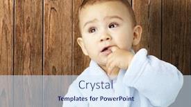  Presentation with infant - Presentation theme having portrait of an adorable infant with his finger in his mouth wearing a bathrobe against a wooden background background and a sky blue colored foreground