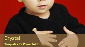  Presentation with stomach - Audience pleasing slide deck consisting of portrait of an adorable kid touching his stomach against a red background backdrop and a tawny brown colored foreground