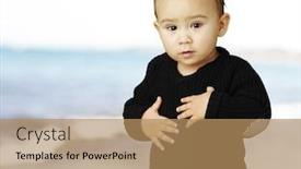  Presentation with sea shore - Presentation enhanced with portrait of an adorable kid touching his stomach near the sea shore background and a coral colored foreground